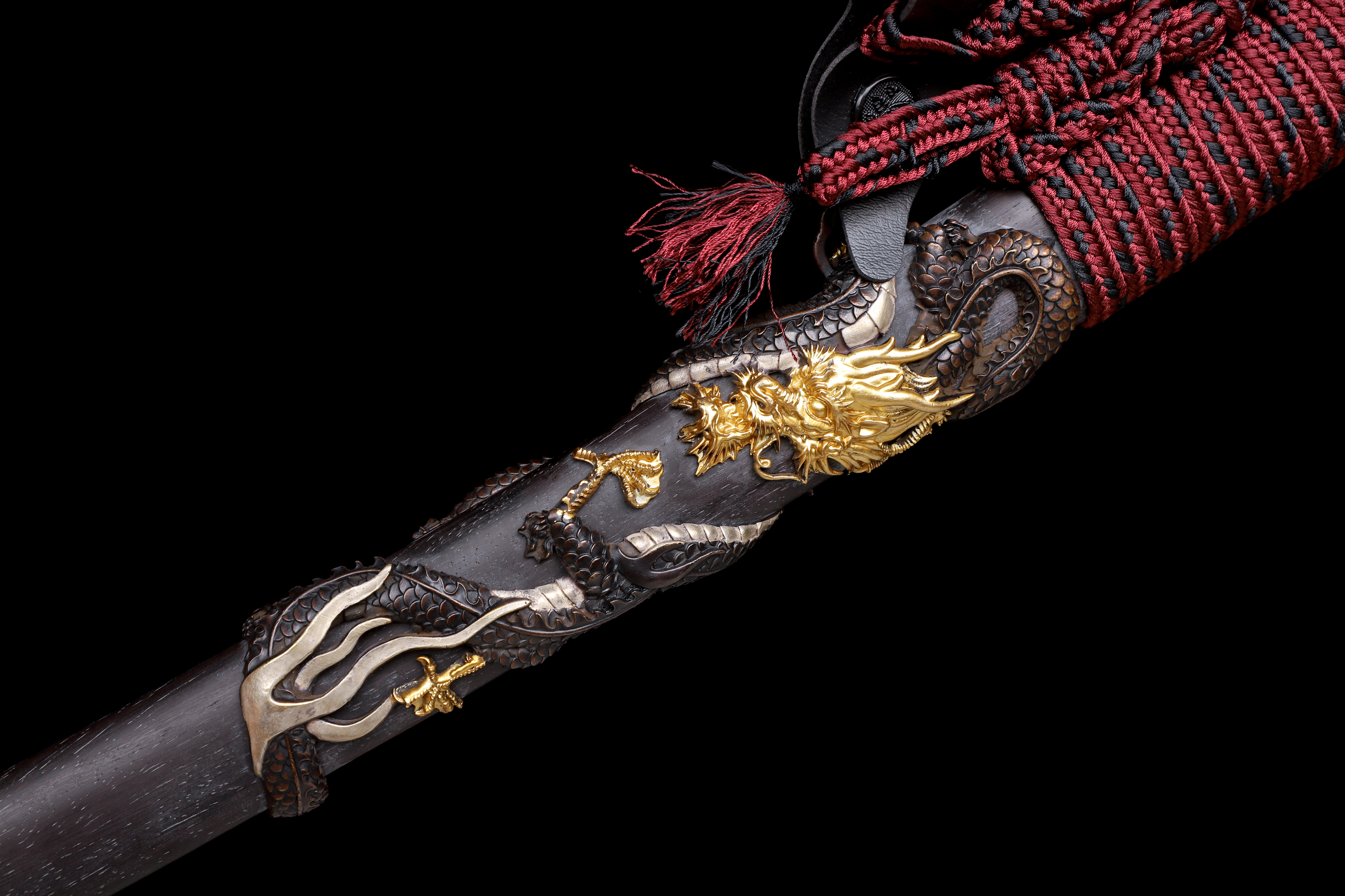 Handmade Katana Go-Mai Gold Body Blue Edge Dragon Tsuba Full Tang