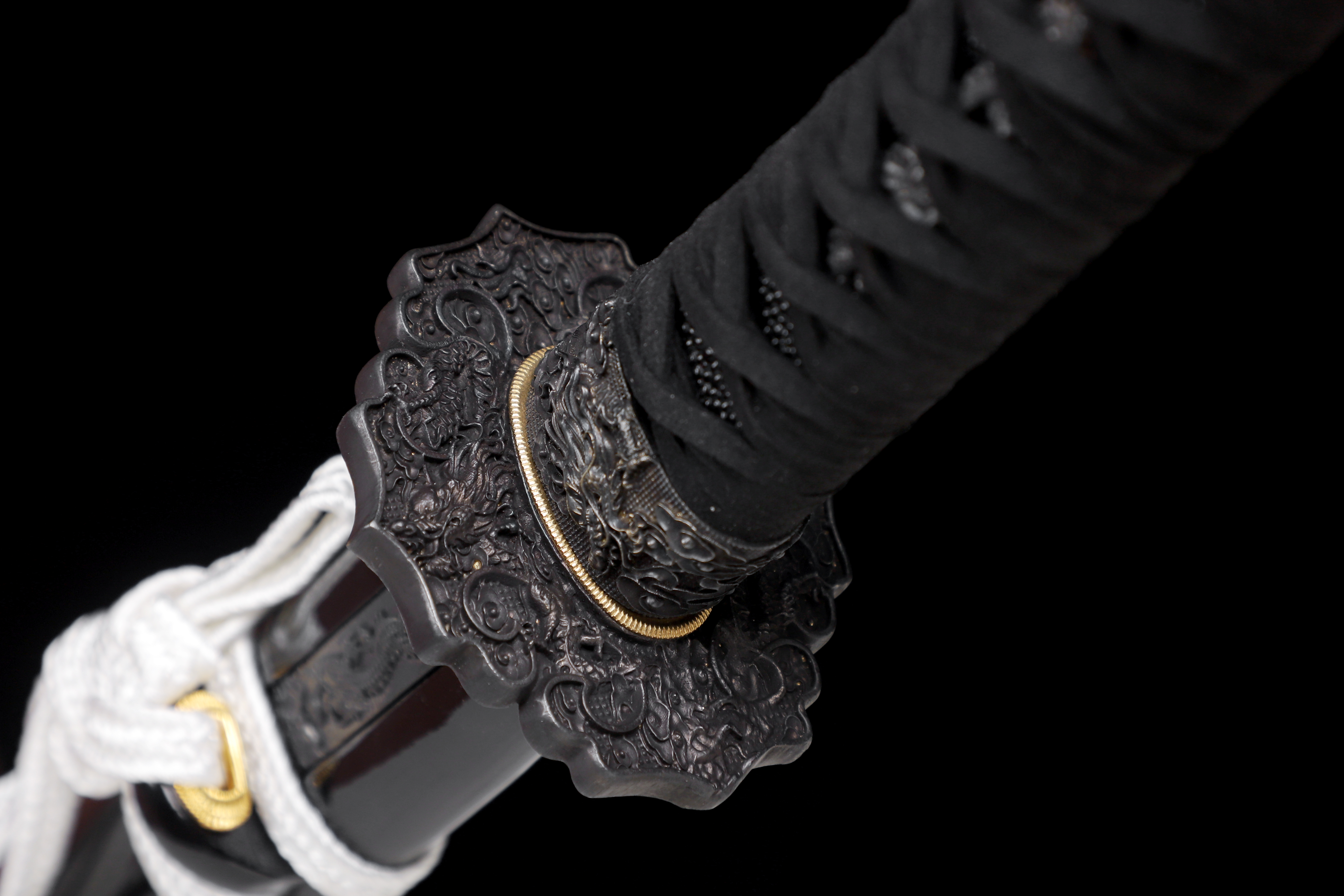 Handmade Katana Damascus Twisted Steel Silver Dragon Kozuka Kogai