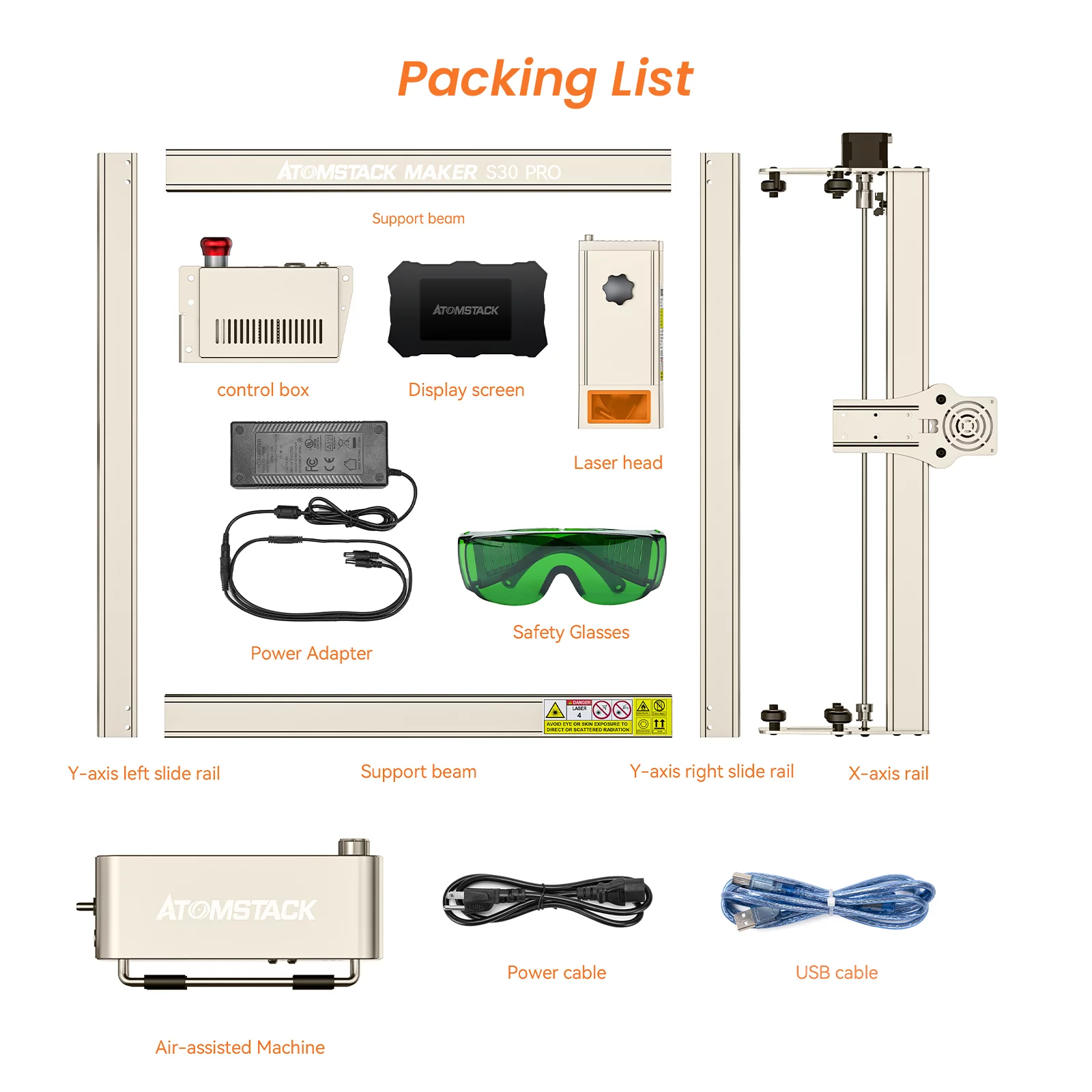 Atomstack Maker Engraving Machine,And With F30 400x400mm Area 6-core Air Assist Eye S30With F30400x400mm AreaAir Assist33w 304 Mirror Stainless 6-coreAnd Maker