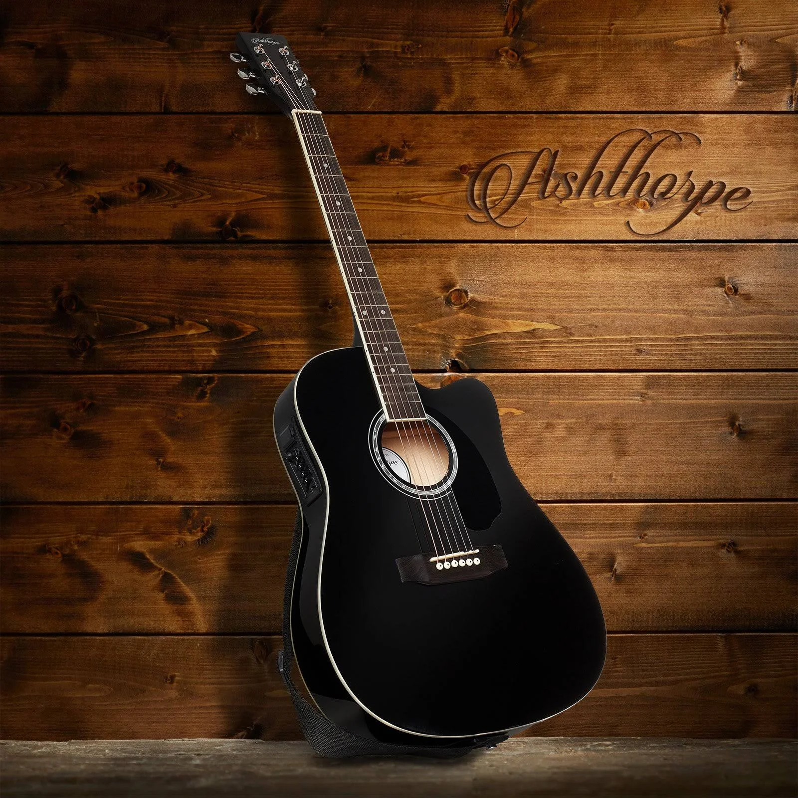 Ashthorpe Full-Size Cutaway Thinline Acoustic-Electric Guitar Package