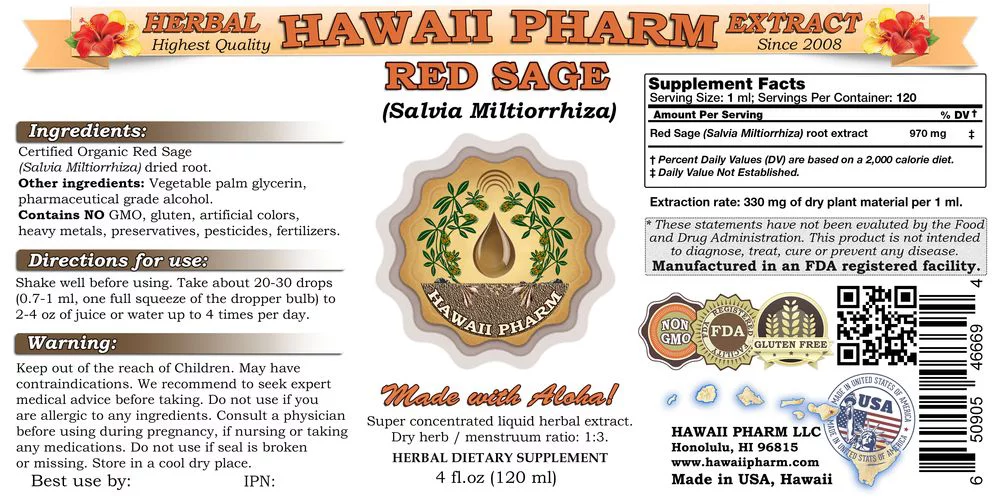 Red Sage (Salvia Miltiorrhiza) Tincture, Organic Dried Root Liquid Extract, Danshen, Herbal Supplement 2 oz
