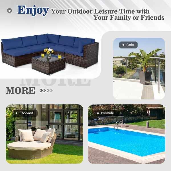 Costway 6PCS Patio Rattan Furniture Set Cushioned Sofa Coffee Table