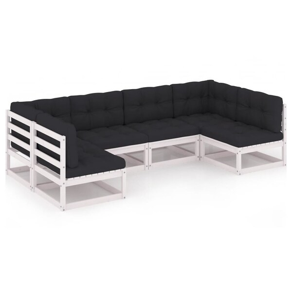 vidaXL 6 Piece Patio Lounge Set with Cushions White Solid Pinewood