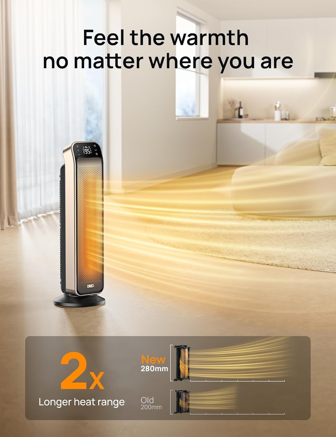 25′′ 1500W PTC Ceramic Tower Space Heater, 70° Oscillation 270 Sq.Ft with Remote for Large Indoor Rooms