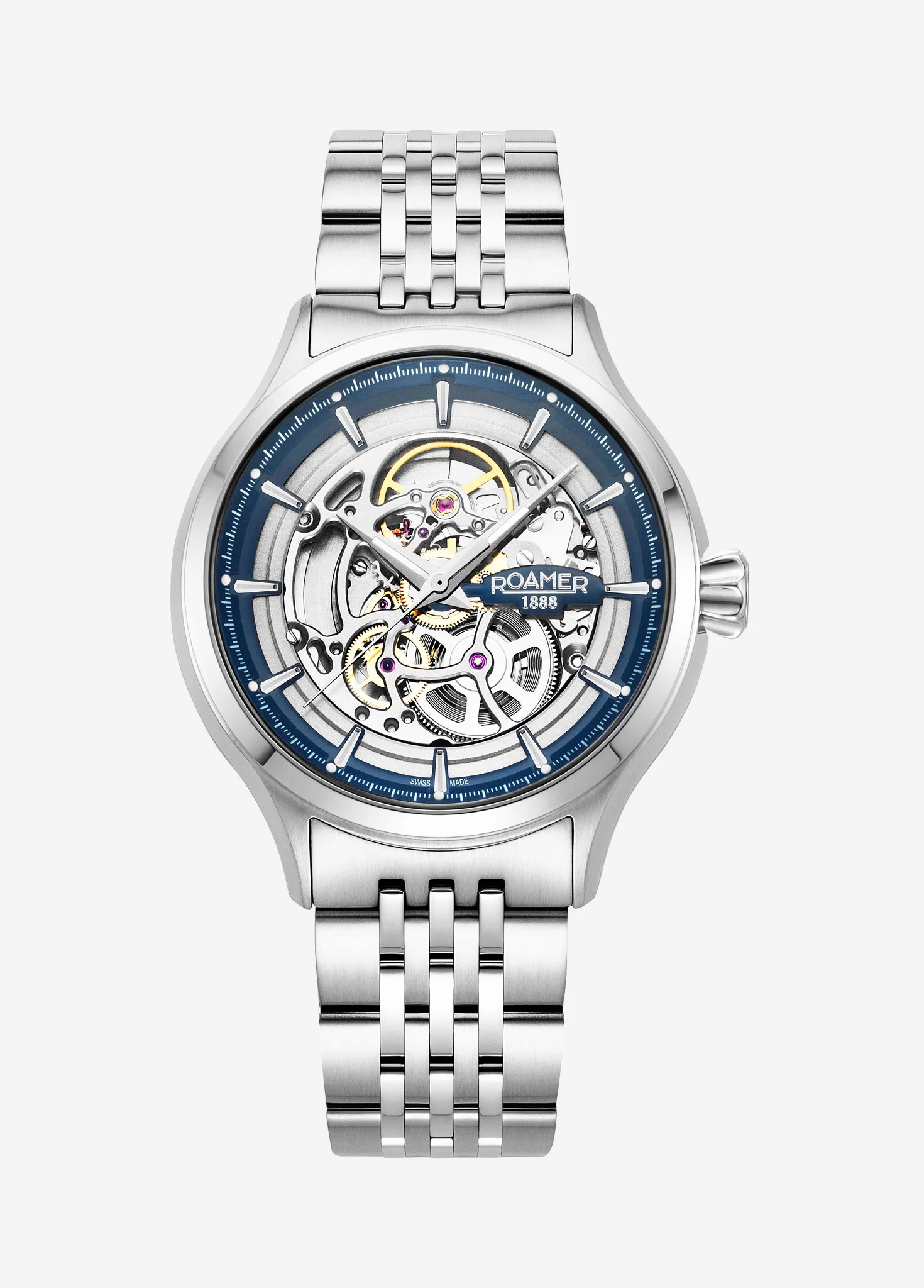 Competence Skeleton IV 43 mm Automatic Three-Hand Blue Dial Silver Bracelet Sapphire glass Stainless Steel swiss watch