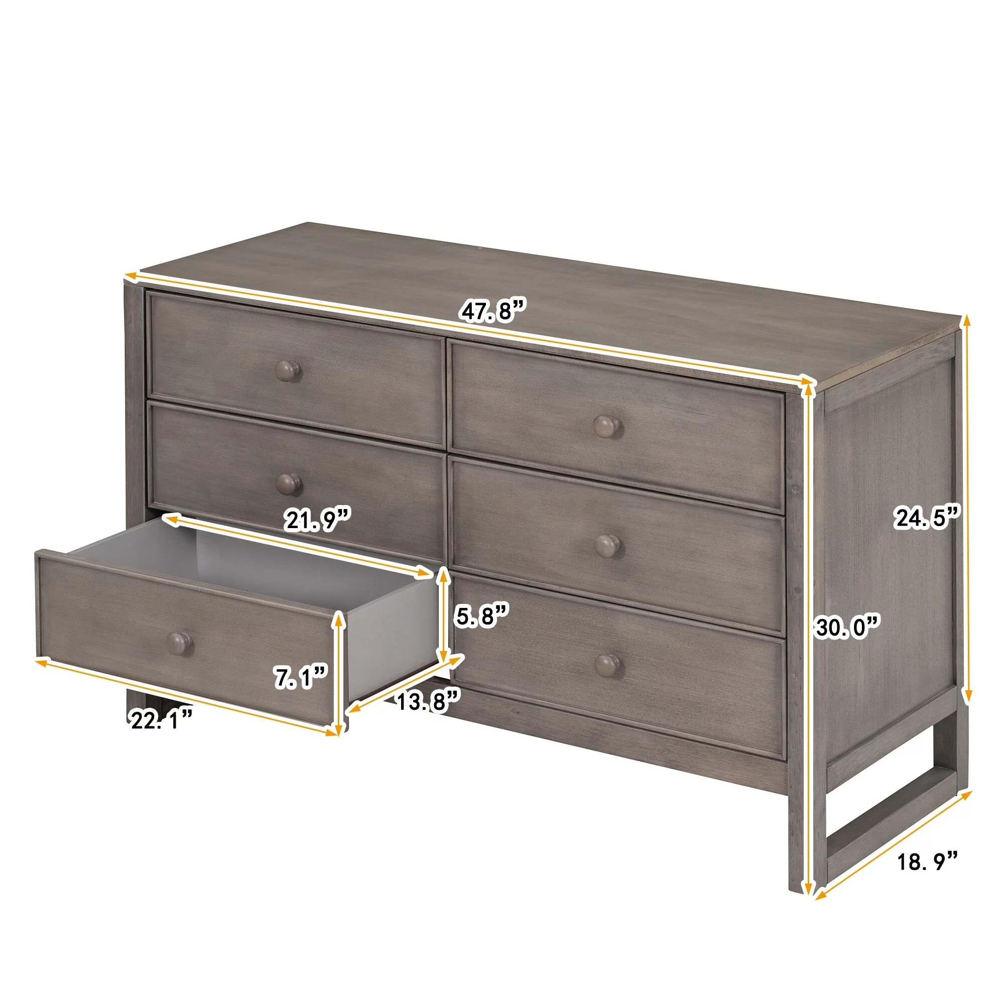 Antique Gray 6 Drawers Rustic Wooden Dresser, Storage Cabinet for Bedroom, Sturdy Frame, Space-Saving Design, Retro Style