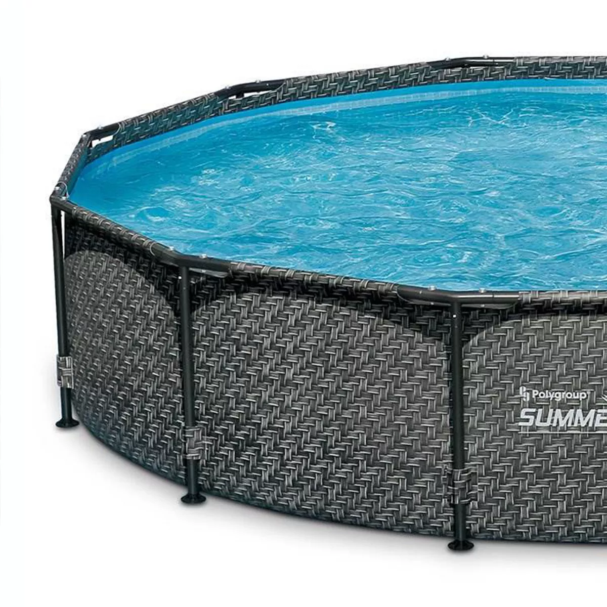 Summer Waves 12′ x 33′′ Outdoor Round Metal Frame Above Ground Swimming Pool with Skimmer Filter Pump and Filter Cartridge, Gray Wicker