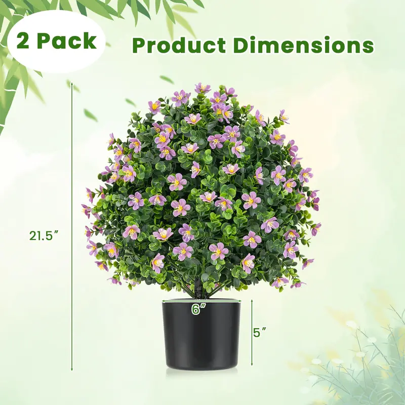Two-Piece Faux Shrub Set — Lifelike Potted Artificial Plants with Blooming Details