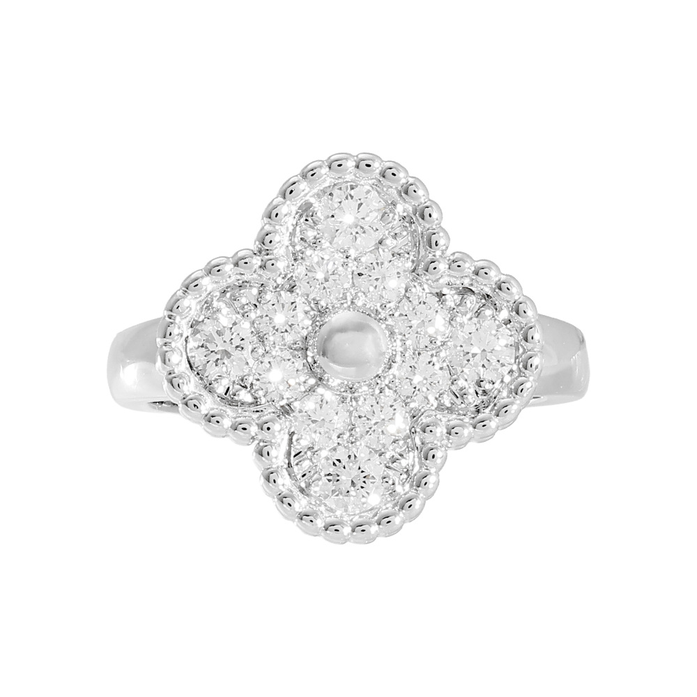 Van Cleef & Arpels Vintage Alhambra Ring 18K White Gold Diamond VCARO26N00