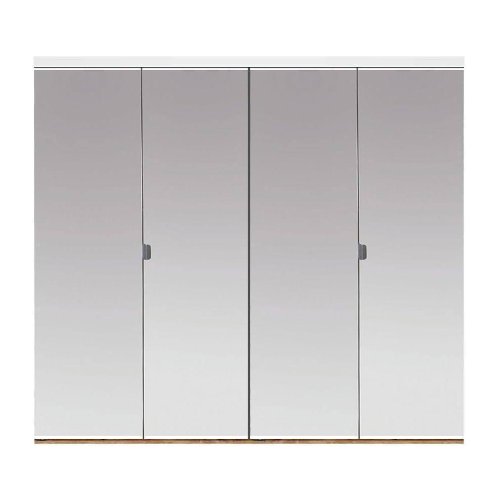Impact Plus 48 in. x 80 in. Polished Edge Mirror Solid Core MDF Interior Closet Bi-Fold Door with White Trim