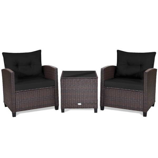 3 Pieces Rattan Patio Furniture Set with Washable Cushion