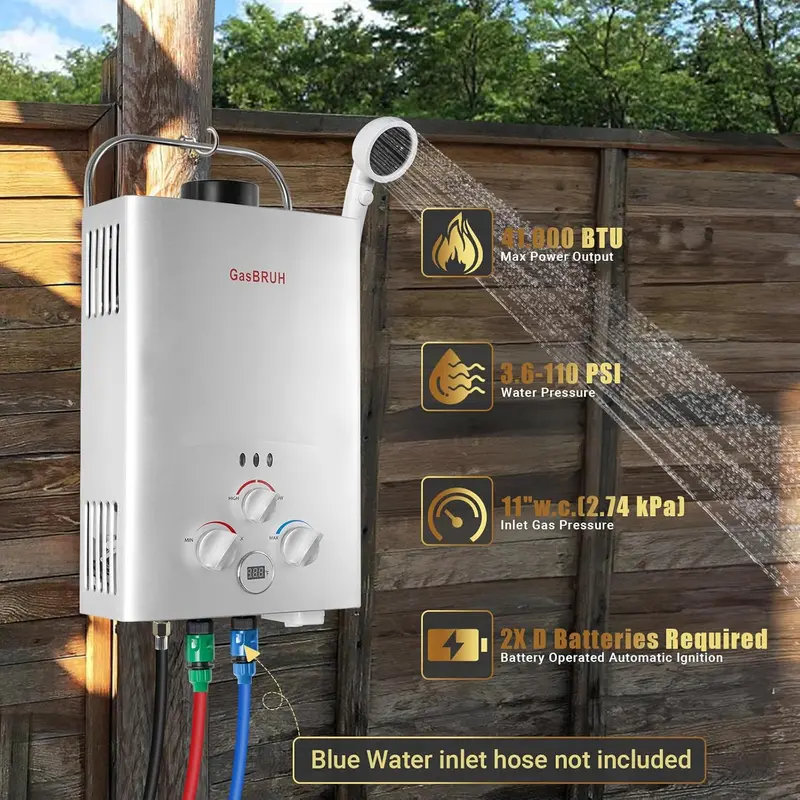 Portable Propane Tankless Water Heater – 1.58 GPM Outdoor/RV Unit with Overheat Protection & Indoor Compatibility