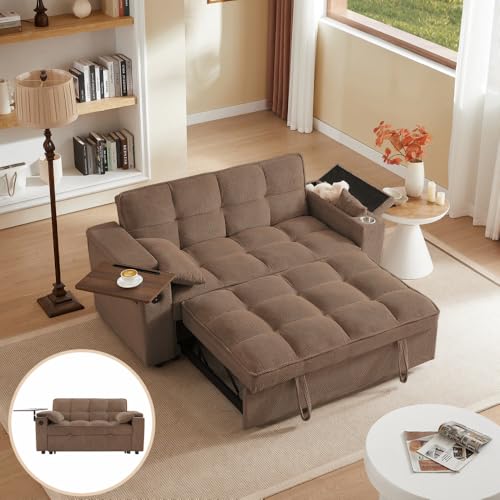 65'' Convertible Sleeper Sofa Bed with Adjustable Backrest, Chaise Lounge, Side Table & USB/Type-C Ports – Stylish & Functional Addition to Any Living Room (Drak Grey)