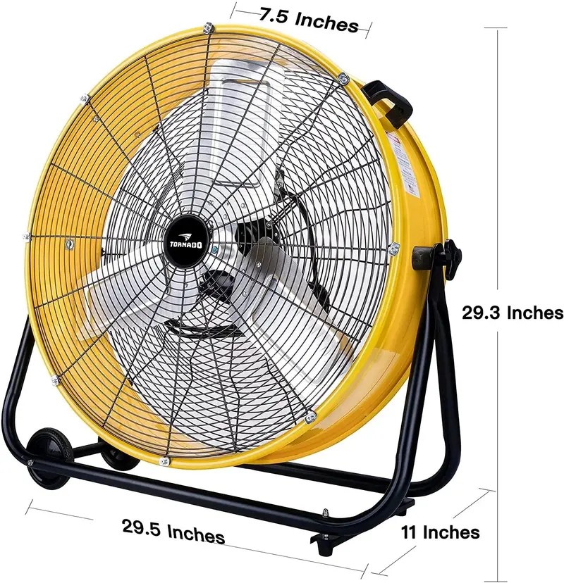 Tornado 24″ Industrial Air Circulator Fan – UL-Listed Heavy-Duty Drum Fan with 3-Speed Control, 7800 CFM Output, Ideal for Warehouses, Greenhouses, and Large Spaces, Yellow