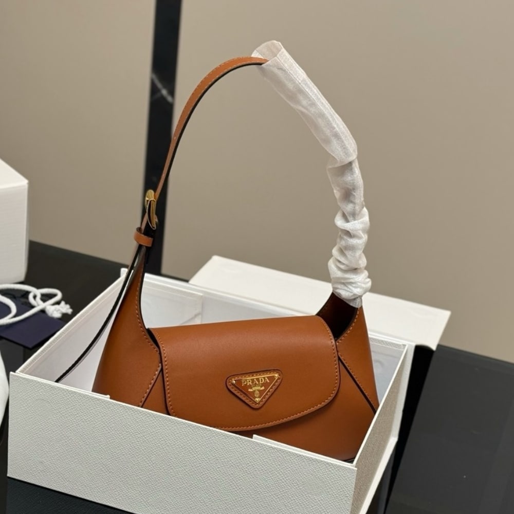 Prada Triangle Logo Shoulder Bag Caramel 24Cm