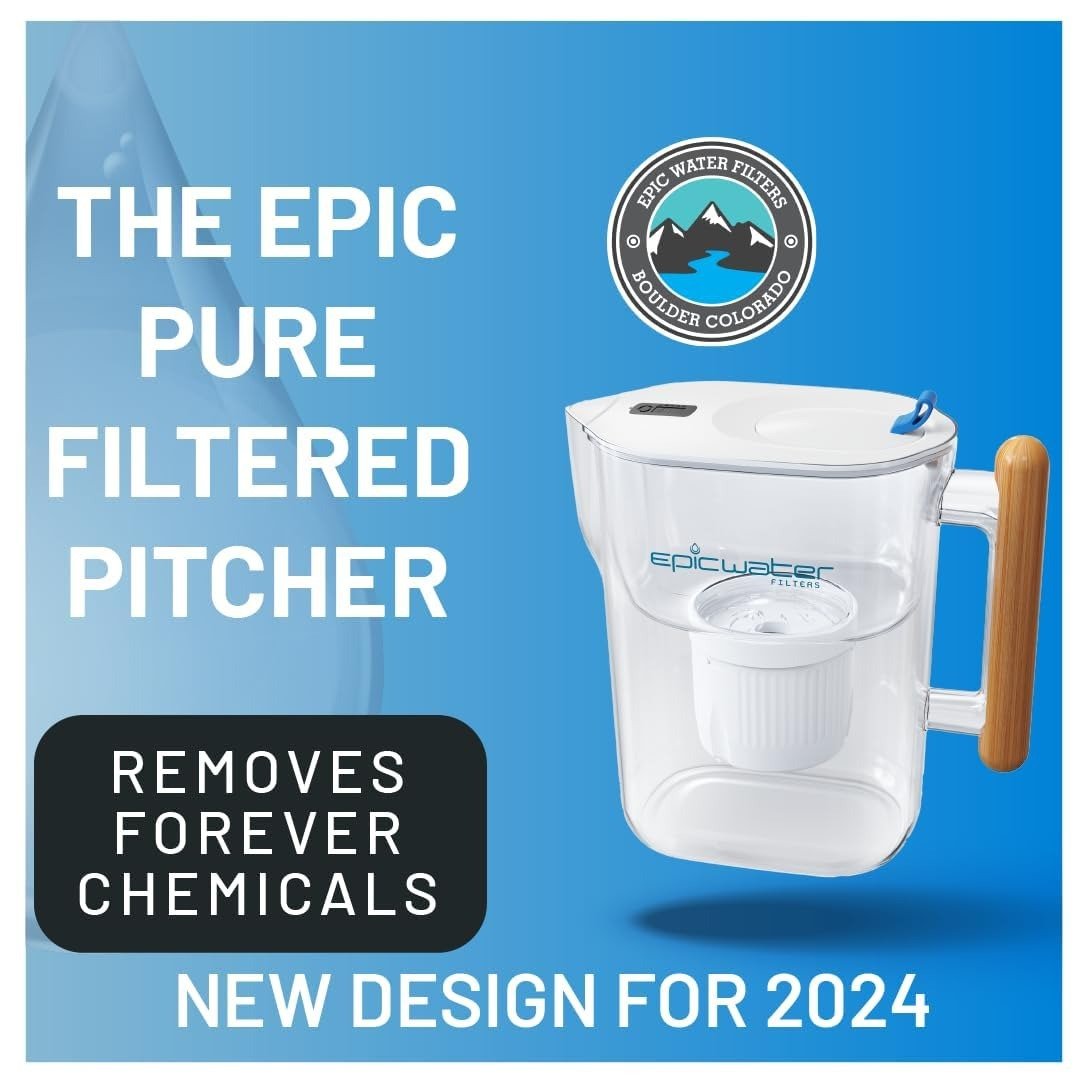 10 Cup 150 Gallon Water Filter, Tritan BPA Free, Removes Fluoride, Chlorine, Lead, Forever Chemicals (White & Bamboo)