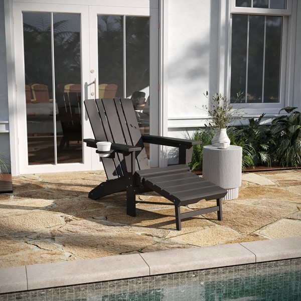 AllWeather Adirondack Chair with Pullout Ottoman and Cupholder