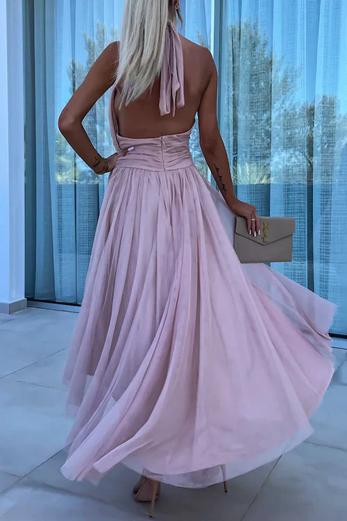Elegant Backless Tulle Maxi DressClistos