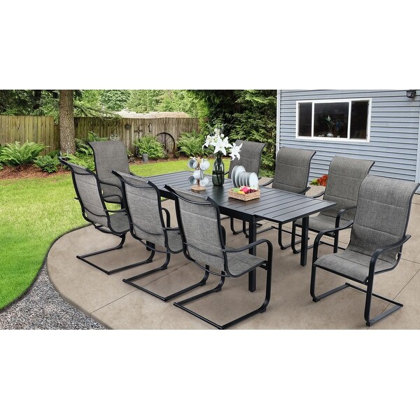 MAISON ARTS Patio Dining Set 9/7 Pieces Outdoor Metal Furniture Set,8/6 C Spring Motion Chairs and 1 Expandable Table