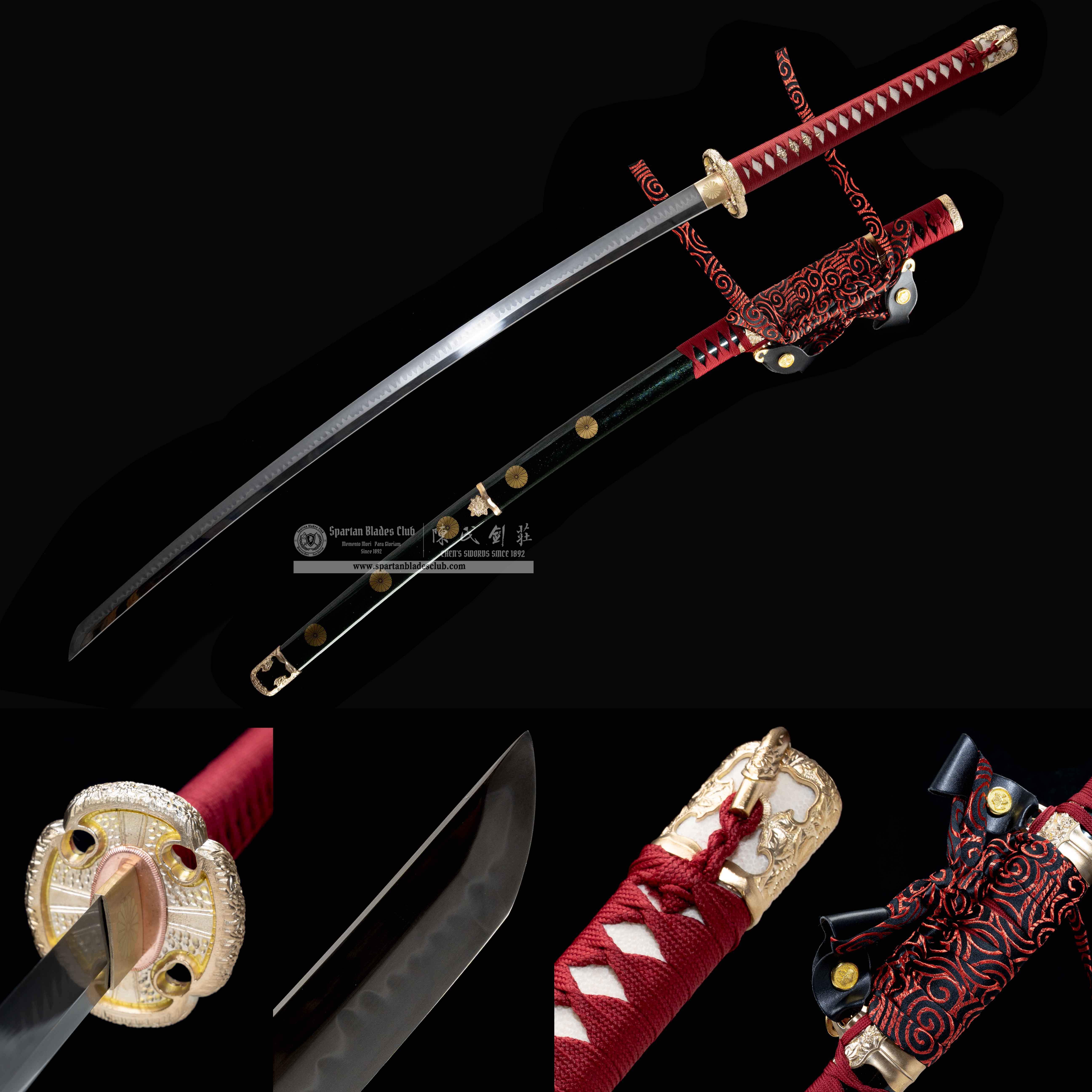 HY20｜Fei Ju Samurai｜Odachi｜T10 steel｜Clay-tempered｜Real Hamon｜flower｜chrysanthemum｜red & green｜Battle-Ready｜Full-tang｜Spartan Blades Club｜CHEN