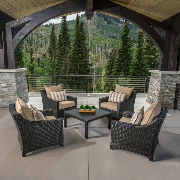 Deco 5 Piece Sunbrella Outdoor Patio Club and Table Chat Set