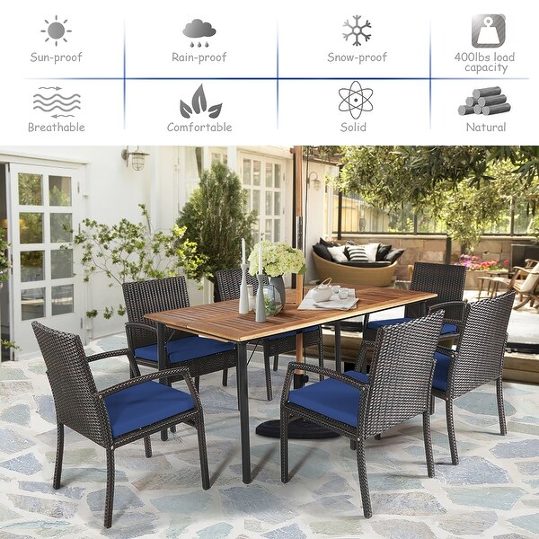 Costway 7PCS Patio Rattan Dining Set with Cushion Umbrella Hole