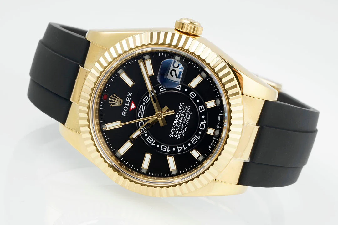 Rolex Sky-Dweller 42mm Gold Case Black Dial Rubber Strap