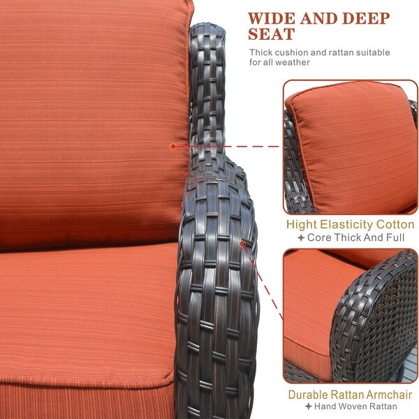 OVIOS 6piece Rattan Wicker Patio Furniture Set Swivel Gliding Chair Set