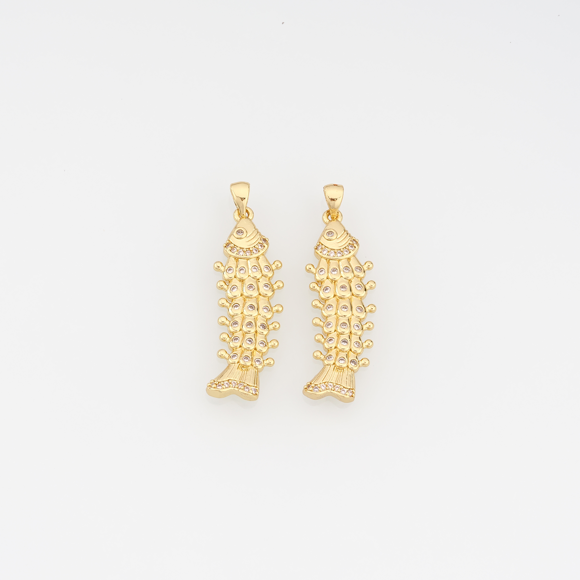 18K Gold Filled Fish Pendant,CZ Micro Pave Ocean Charm Earrings Necklace for DIY Jewelry Making Supply