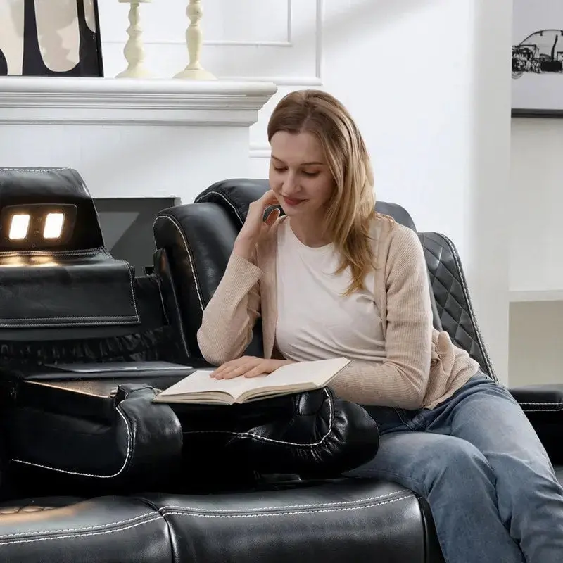Power Reclining Sofa – Faux Leather Living Room Seating with Wireless Charging & LED Lighting