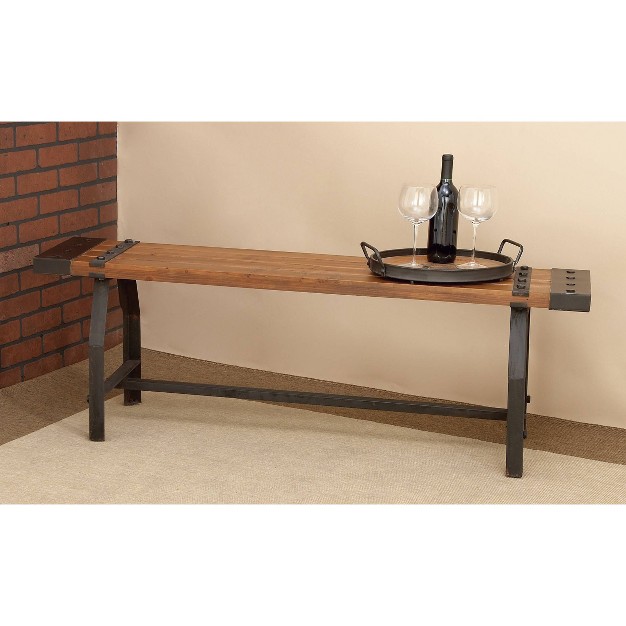 Industrial Metal And Brown Wood Bench Brown Olivia amp May