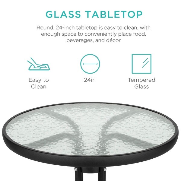 3Piece Patio Bistro Dining Furniture Set w/Textured Glass Tabletop,2 Folding Chairs,Steel Frame,Polyester Fabric