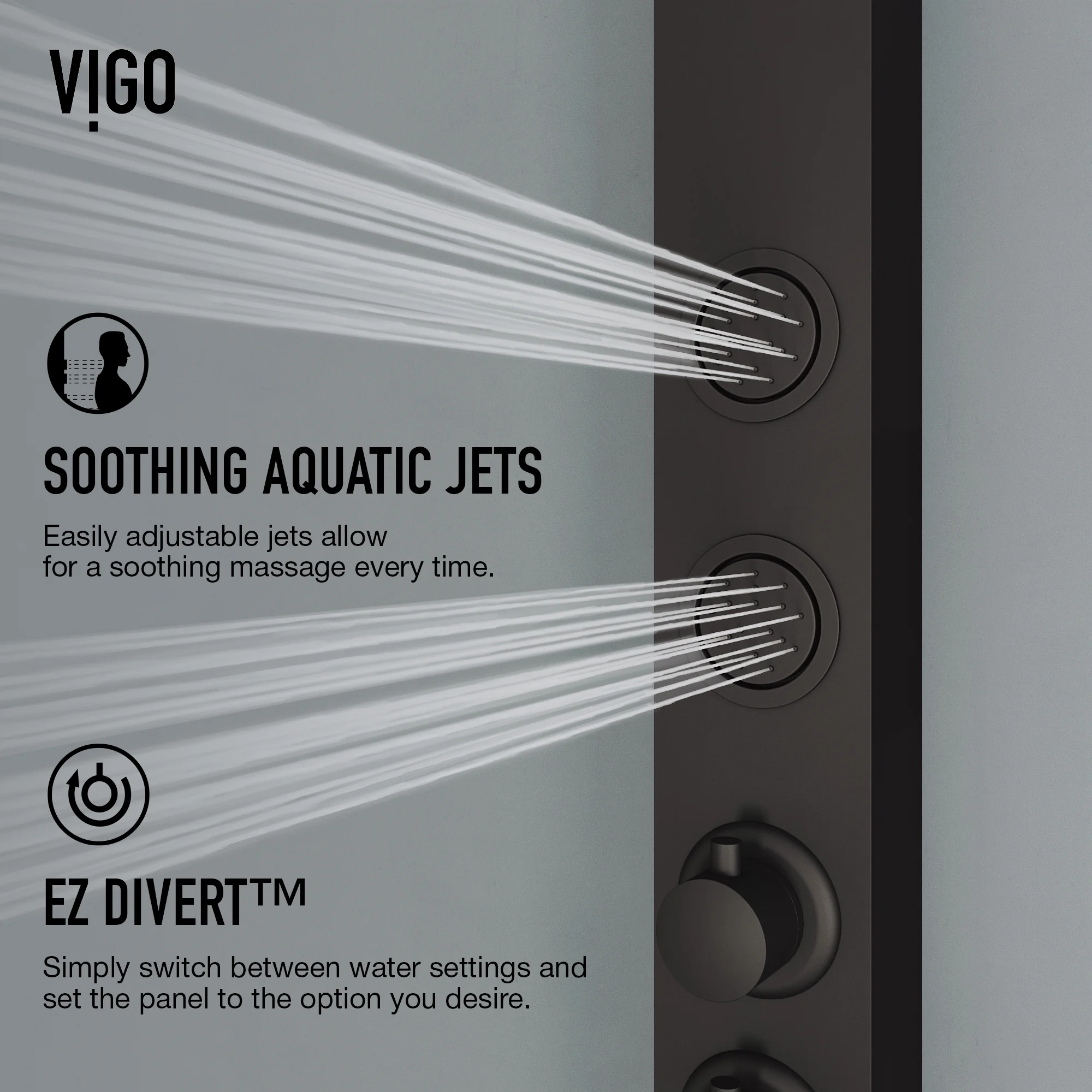 VIGO Sutton 58 in. H x 4 in. W 4-Jet Shower Panel System with Adjustable Round Head and Hand Shower Wand in Matte Black