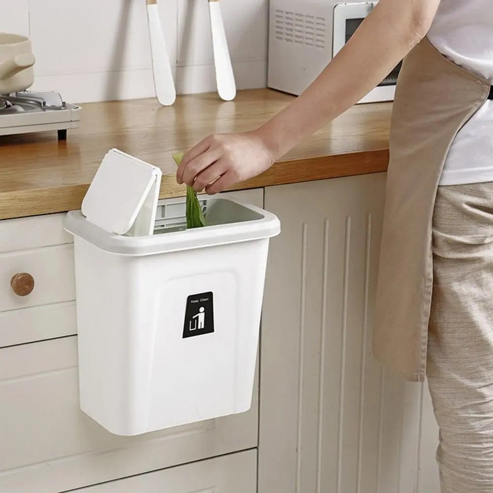 SmartHome Push-Top Wall Mount Kitchen Trash Can, Odor-Sealing, No-Screw Hanging, ABS Plastic