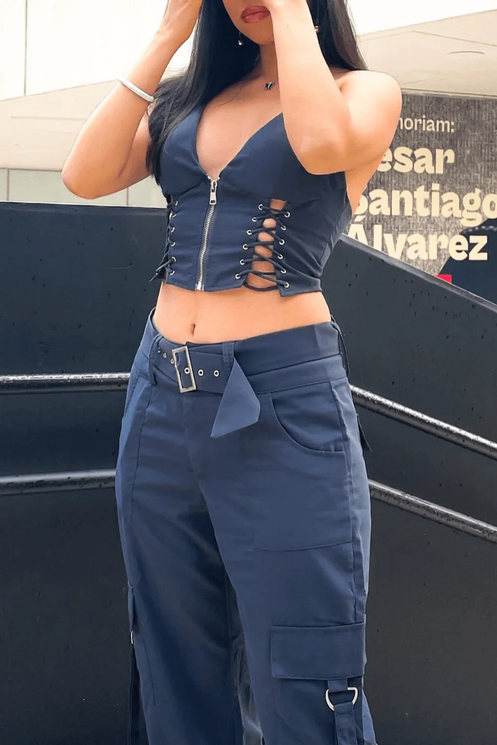 Lace Up Halter Crop Top & Cargo Pants SetClistos