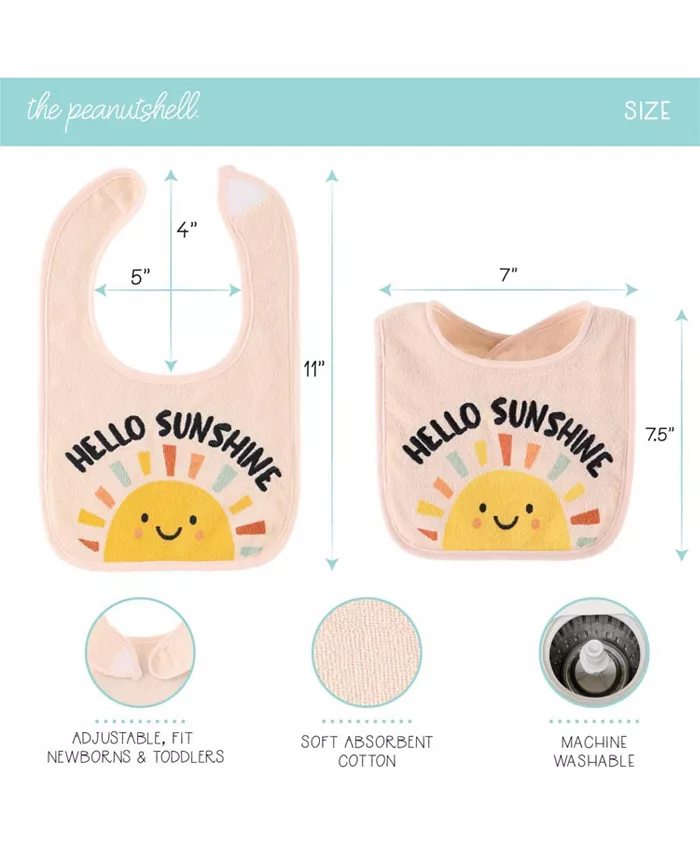 The Peanutshell Unisex Terry Bibs, 20 Pack for Feeding, Teething, or Drooling, Hello Sunshine Holiday
