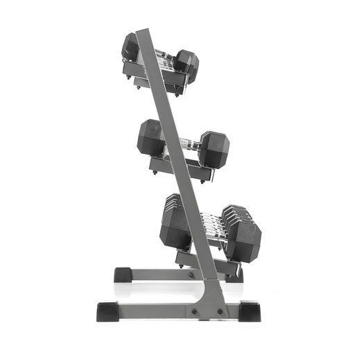 Better Body Rubber Hex Dumbbell Set + Weight Rack | 5-50lbs