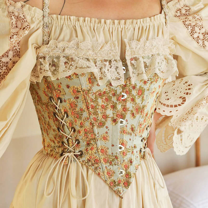 Lace Up Floral Corset Crop TopClistos