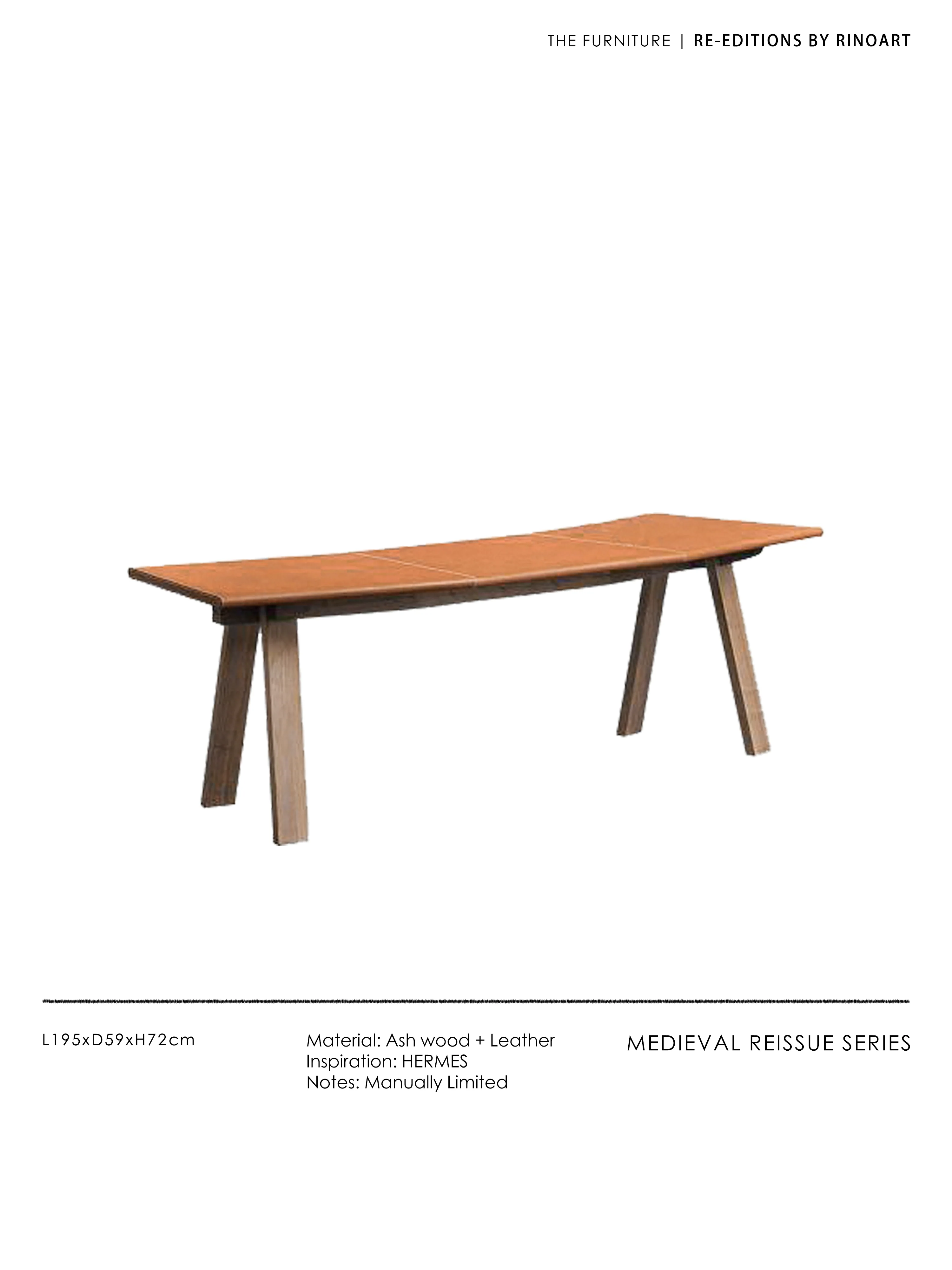 YA018 (Desk) - H Gold Brown Leather Arc-shaped Desk White Waxwood Legs Modern Home Simple Computer Desk Long Table