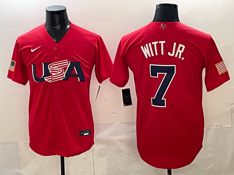 Men's USA Baseball Bobby Witt Jr. #7 Red 2026 World Baseball Classic Stadium Jersey