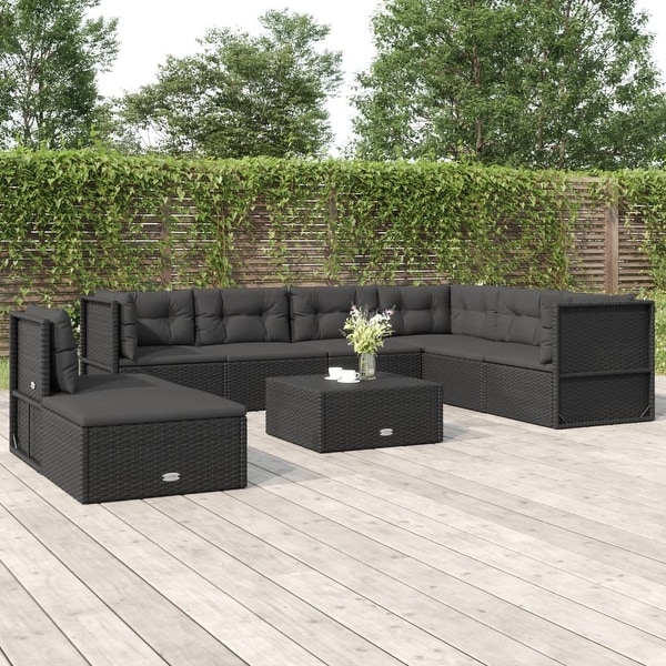 vidaXL 7 Piece Patio Lounge Set with Cushions Black Poly Rattan