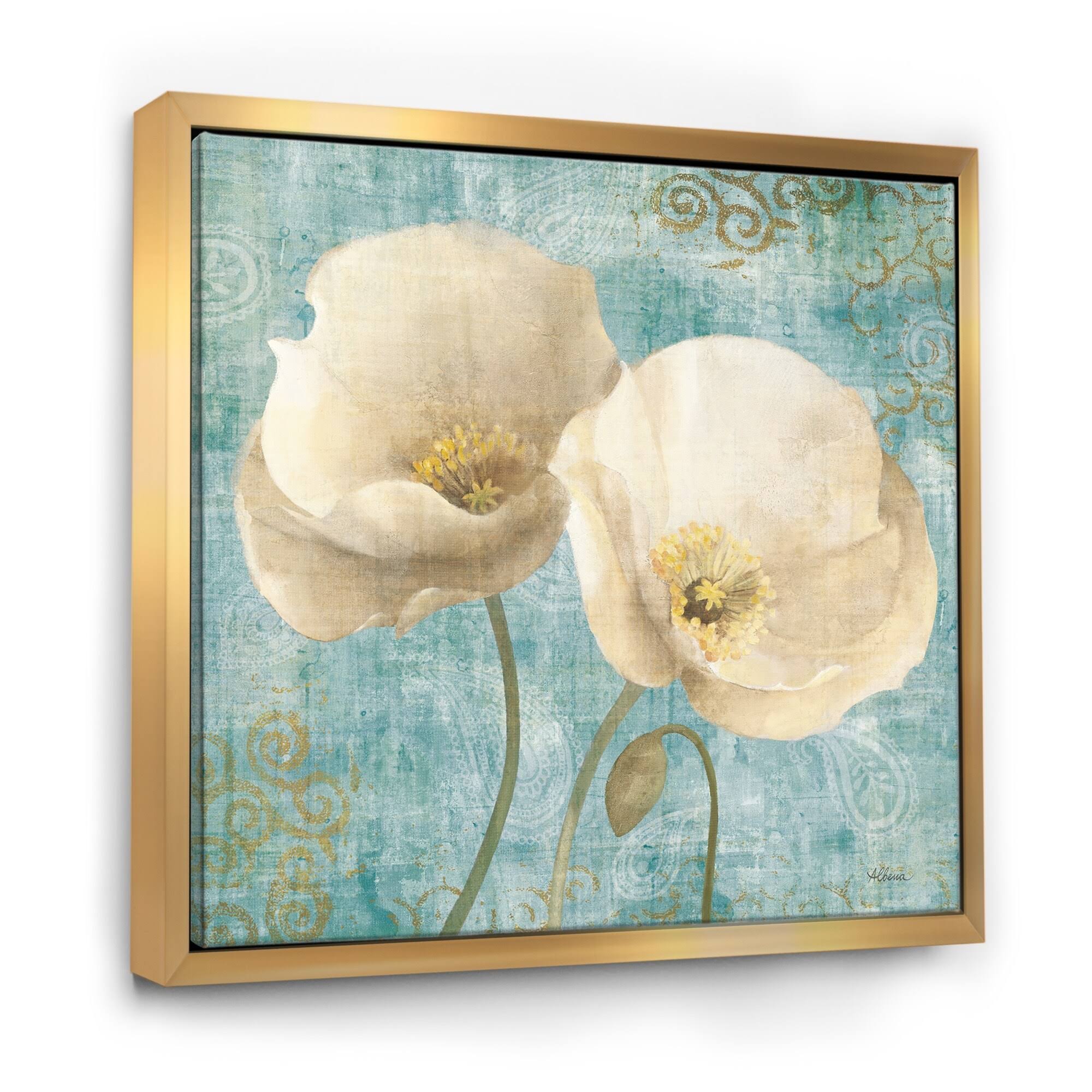 Designart 'Bouquet Poppies on Paisley II' Cottage Framed Canvas - Multi-Color - 30 in. Wide x 30 in. High - White