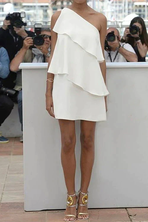 One Shoulder Ruffle Party DressClistos