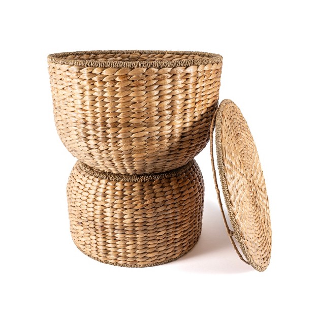 Hourglass Handwoven Hyacinth Storage Accent Table With Lid