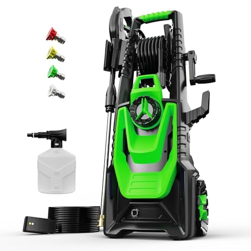Electric Pressure Washer, 5000PSI 3.2GPM Power Washer with Hose Reel, Foam Cannon, Car Washing Machine with 20FT Hose, 35FT Cord, High Pressure Washer for Deck, Driveway, Patio (Green)