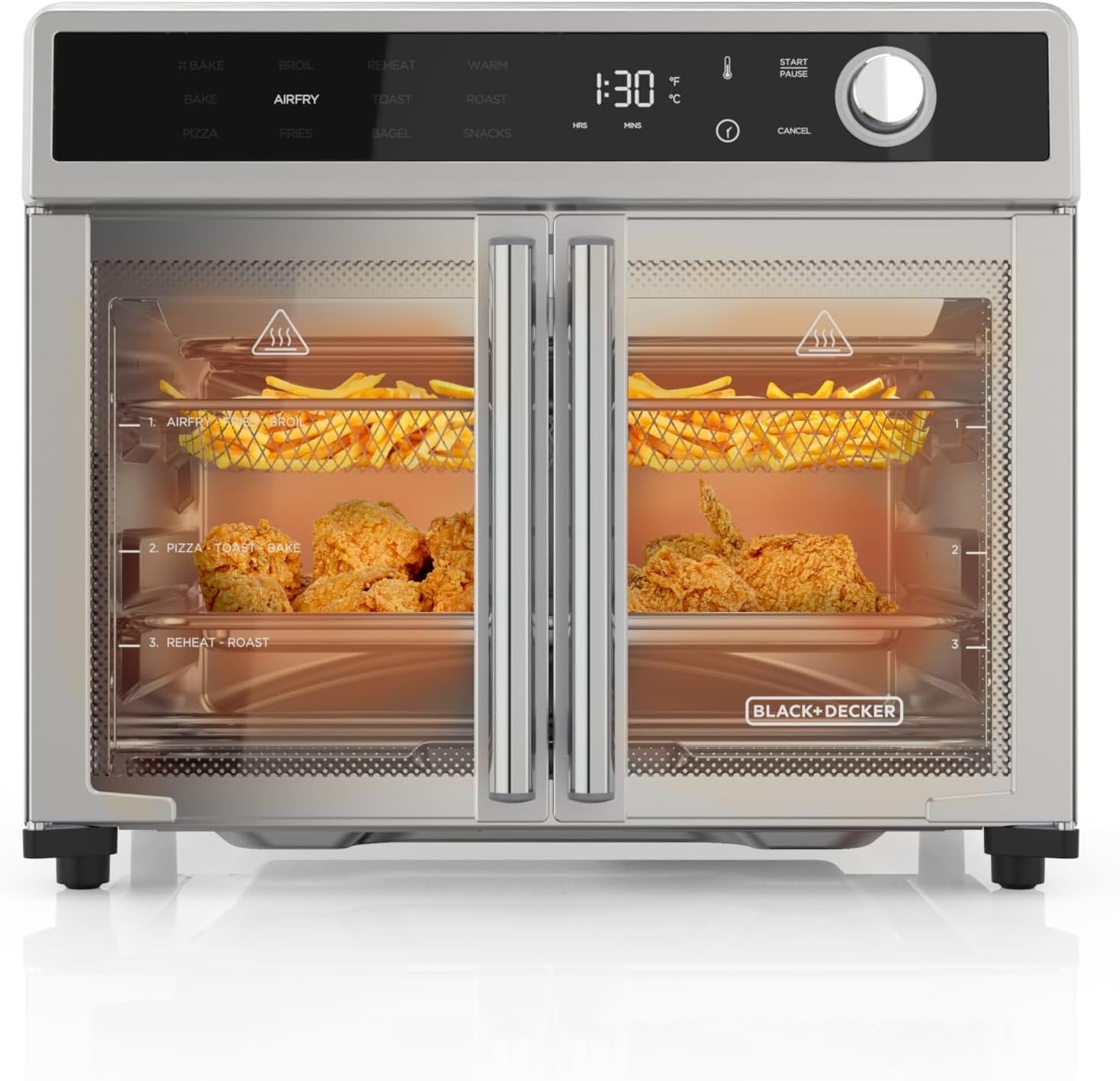 12-in-1 Air Fryer Toaster Oven Combo, Countertop Convection, French Doors, Stainless Steel Finish