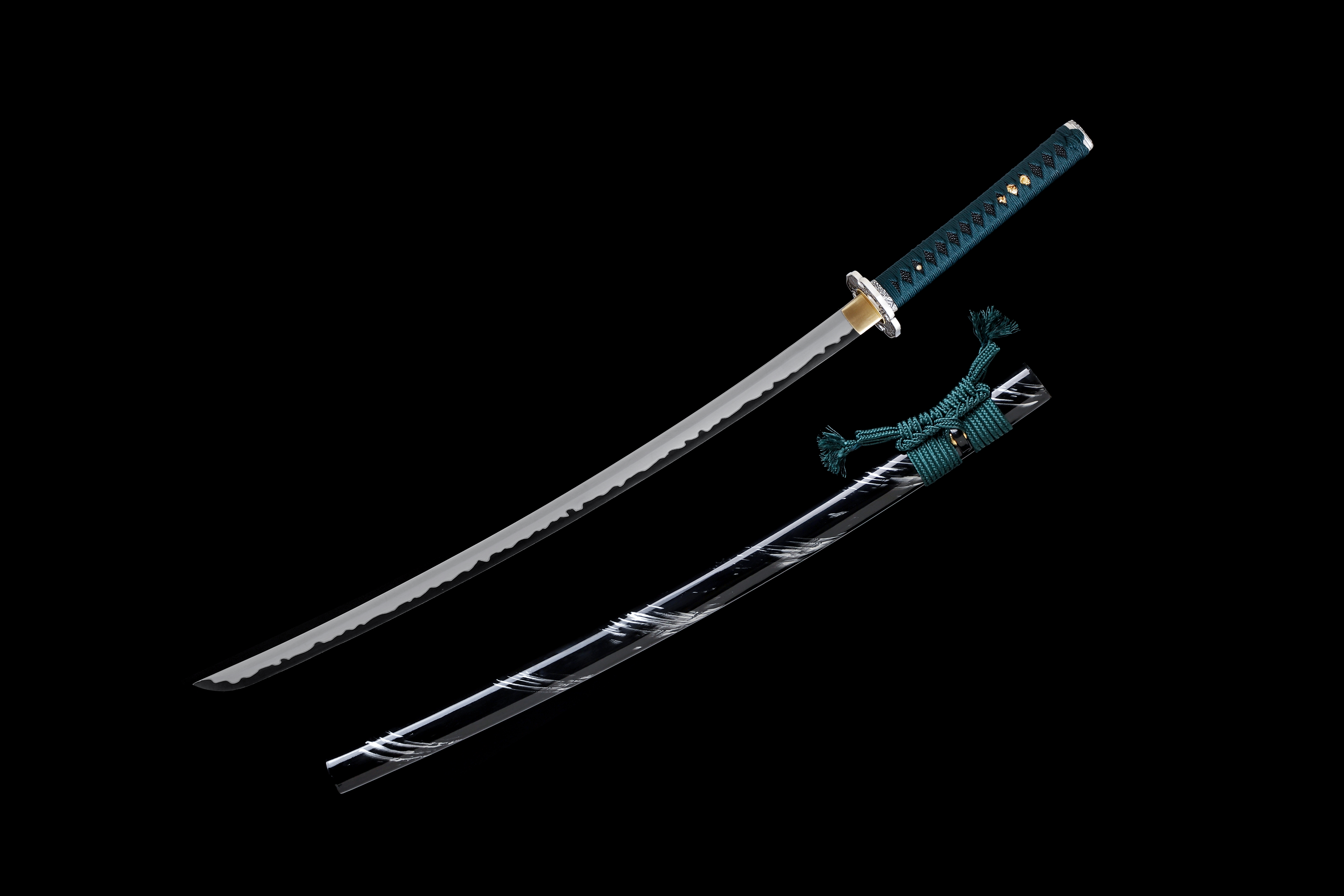 Handmade Katana 9260 Spring Steel Frost Wind Black White Blade Full Tang