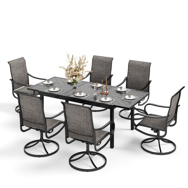 MAISON ARTS 7/9 Patio Dining Set,6/8 Sling Patio Swivel Dining Chairs and 1 Expandable Metal Dining Table