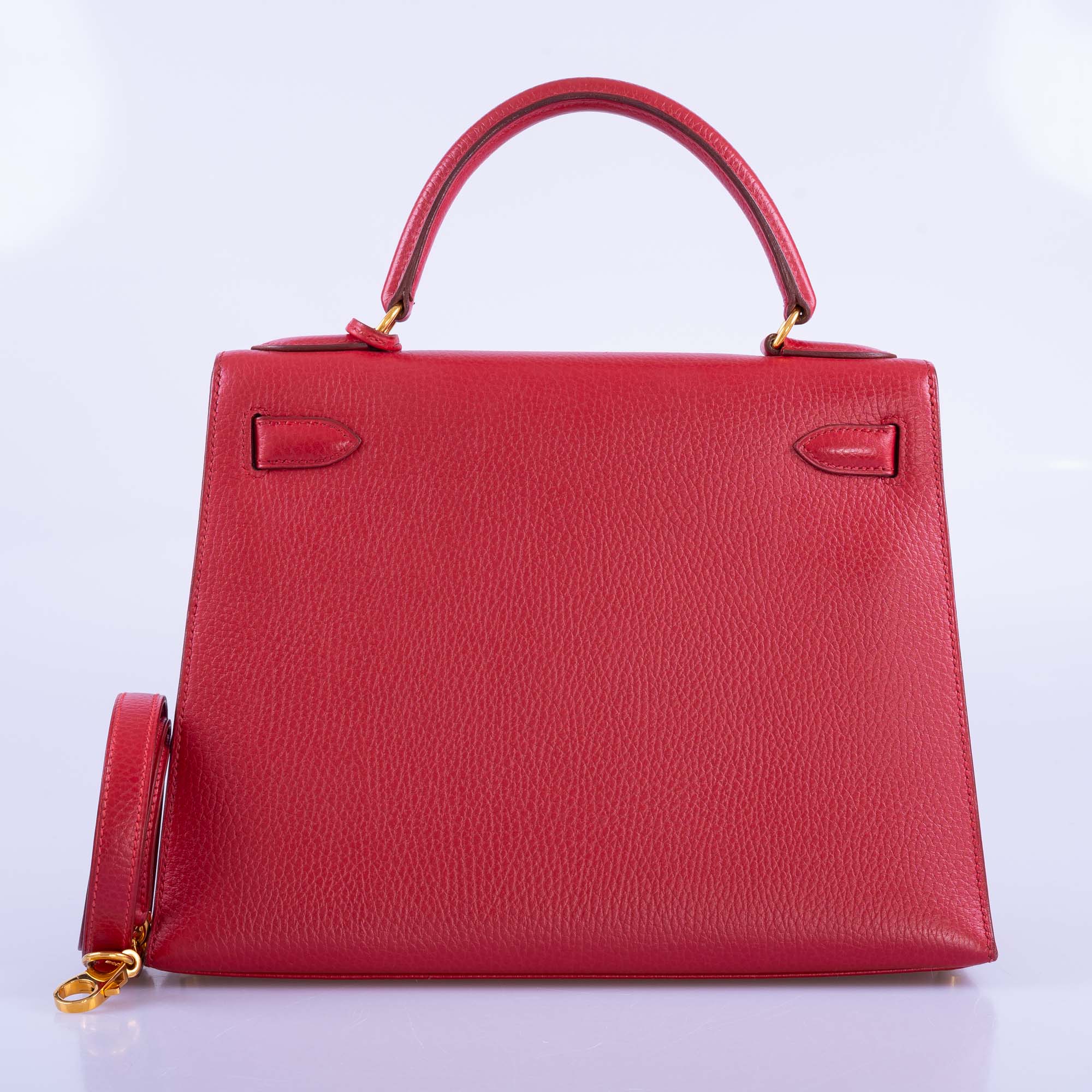Hermès Kelly 28 Sellier Rouge Vif Ardenne with Gold Hardware