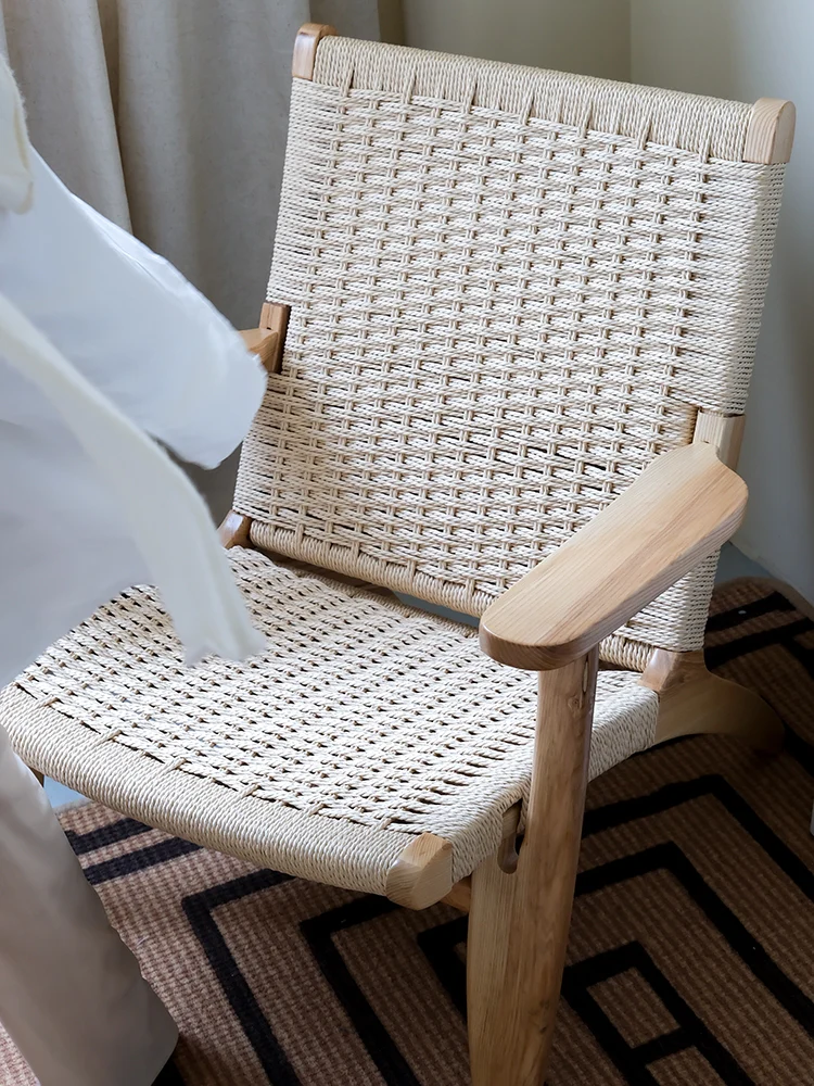 CH053-1 - Danish Vintage Paddle Chair: White, Handmade Rope, Single Seater